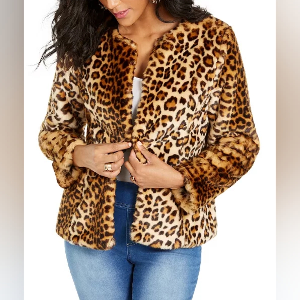 THALIA SODI Faux-Fur Leopard-Print Jacket, Created for Macy's